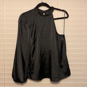 Who What Wear Black One Sleeve Balloon Sleeve Top